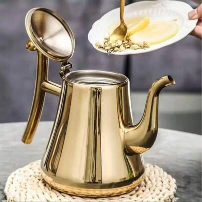 Golden Kettle With Filter,Milk Tea Pot,Coffee Pot, Stainless Steel,Water Boils Rapidly,Stove-Top Kettle For Boiling Water