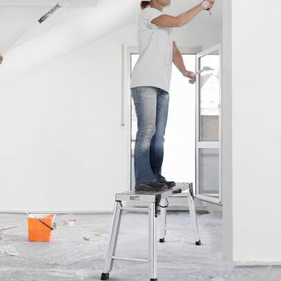 Folding Work Platform, 330 Lbs Load Capacity, Aluminum Drywall Stool Ladder, Heavy Duty Work Bench W/ Non-Slip Feet, Ideal For Washing Vehicles, Cleaning, Painting, Decorating