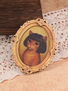 1pc Wooden Photo Frame Fridge Magnet - Vintage Oval Refrigerator Decor Magnet, Home Decor! - Multicolor - View 9