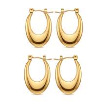 1 par de pendientes de aro gruesos y en forma de U, hipoalergénicos adecuados para oídos sensibles, en tono dorado para mujeres - Dorado - Ver 15