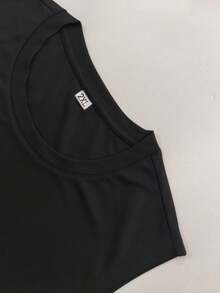 Plus Size Men's Casual Sports Top With Victory Slogan Print, For Everyday Wear, Sports And Outdoor Activities - Black - View 4