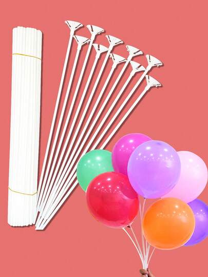 10/50/100 piezas Palo de globo blanco, Soporte de globo blanco transparente, Palo de globo de mano, Varilla de soporte de globo, Accesorios para globos