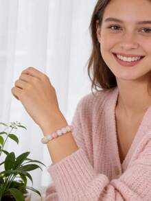 摩根石水晶手链，象征爱、同情和情感疗愈，淡雅的粉红色调，天然宝石珠子，高品质水晶，礼品 - 彩色 - 查看 3