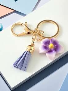 1pc New Fashion Flower Keychain, Women Bag Charm Tassel Keyring, Unique Gift For Girlfriend, Wife, Friend, Birthday, Valentine's Day, Christmas - Multicolor - View 4