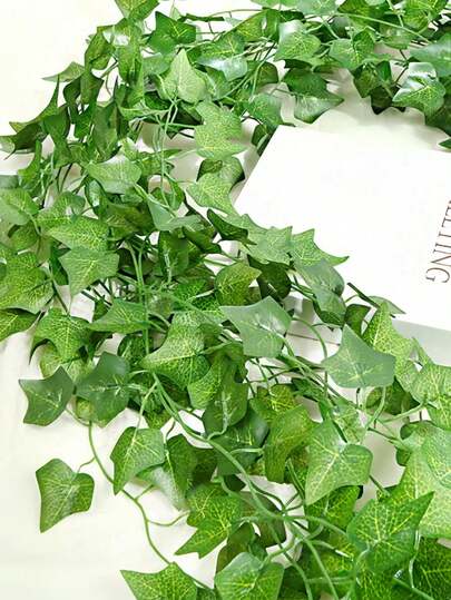 3/6/12pcs Artificial Evergreen Ivy Leaves, UV-Resistant Plastic Plants, Green Fake Leaves For Home, Bedroom, Garden, Party, Wedding, Wall Decor, Swing, Balcony, Bedroom, Wall Hanging, Birthday Decor, Farmhouse Style Decor, Wedding Backdrop