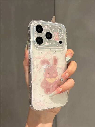 Cute Cartoon Bow Rabbit Doll Acrylic Phone Case Compatible With Iphone 17 Pro Max, 17 Pro, Dual-Layer Protective Cover Compatible With Iphone 16 Pro, 15, 14, Anti-Fall For Girls