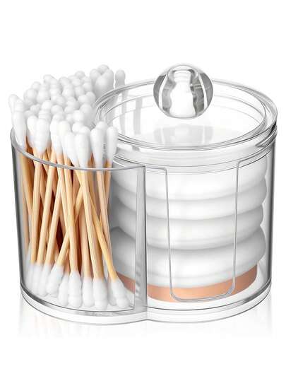 Q-Tip Holder For Bathroom – Premium Vanity Organizer Canister With Dustproof Lid For Swabs, Balls And Pads, Countertop Storage Container