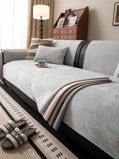 1件装超细纤维雪尼尔纯色沙发垫，现代简约风格沙发套，宠物友好型沙发保护垫，四季皆宜，可机洗，适用于客厅、卧室、办公室及其他家居装饰场所。