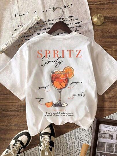 Retro Aesthetic T-Shirt "Aperol Spritz Is Always The Answer", Women's Casual Round Neck Short Sleeve White Sommer Oberteile