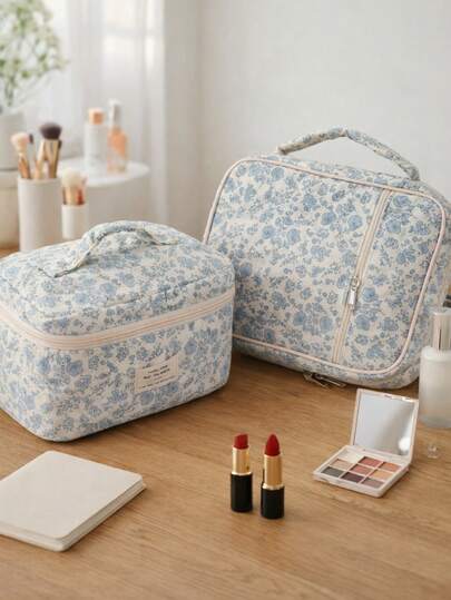 Floral Makeup Bag Large Capacity, Multi-Compartment Cosmetic Organizer, Portable Travel Toiletry Bag, Cute Storage Case For Women Girls, Back To School Gift