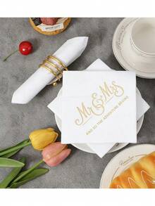 100/50/20pcs Rhinestone Foil Wedding Napkins, 3-Ply Disposable Dinner Napkins, Wedding Table Decor Napkins, White Wedding Napkins, Bridal Shower Decorations - Multiple Styles - View 2