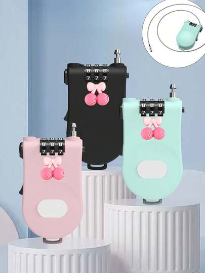 Wire Rope 3-Digit Password Lock - Heavy-Duty Telescopic Stainless Steel Wire Rope Padlock, Dubbed With Cherry Soft Rubber Pattern; Suitable For Luggage, Suitcases, Backpacks, Scooters, Helmets, And Bicycle Safety; Anti Theft Travel And Gym Locker Locks, Rust Proof Portable Password Cable Locks; Easily Reset Code; Very Suitable For Travelers, Students, Commuters, And Outdoor Enthusiasts At Airports, Hotels, Campsites, Offices, And Schools.