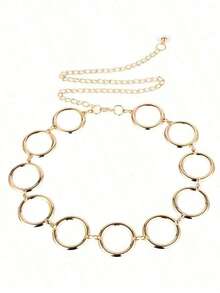 1pc Personalized Geometric Circle Single Layer Body Chain, Simple Punk Metal Waist Chain - Multicolor - View 7