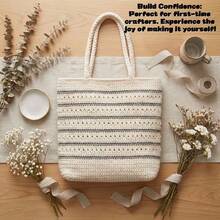 1 Set Beige Striped Backpack Crochet Kit, Essential Decor For Easter/Christmas/Thanksgiving, Requires Handcrafting, Includes Paper Instructions And Detailed Tutorial Videos, Suitable For Beginners, Great For Home Decor Or Gifts, Thanksgiving/Graduation Creative Gift, Thoughtful Gift For Friends/Family/Lovers, Home Textile - ransel bergaris putih gading - View 6