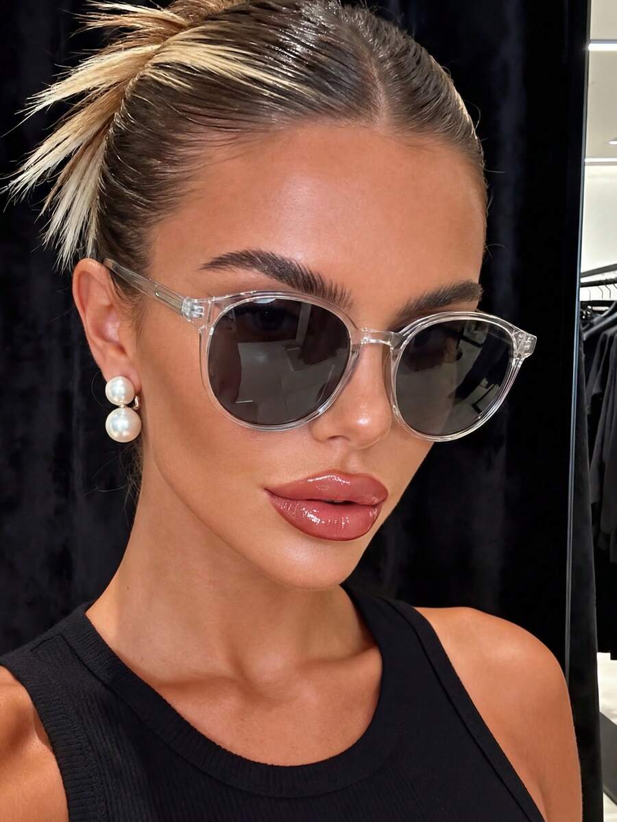 1 Pair Unisex Round Gray Minimalist Sunglasses, Suitable For Basic Styles, Tropical Beach Vacation, Shopping Travel, Driving Camping, Fishing And Other Occasions - 黑與白 - 查看 1