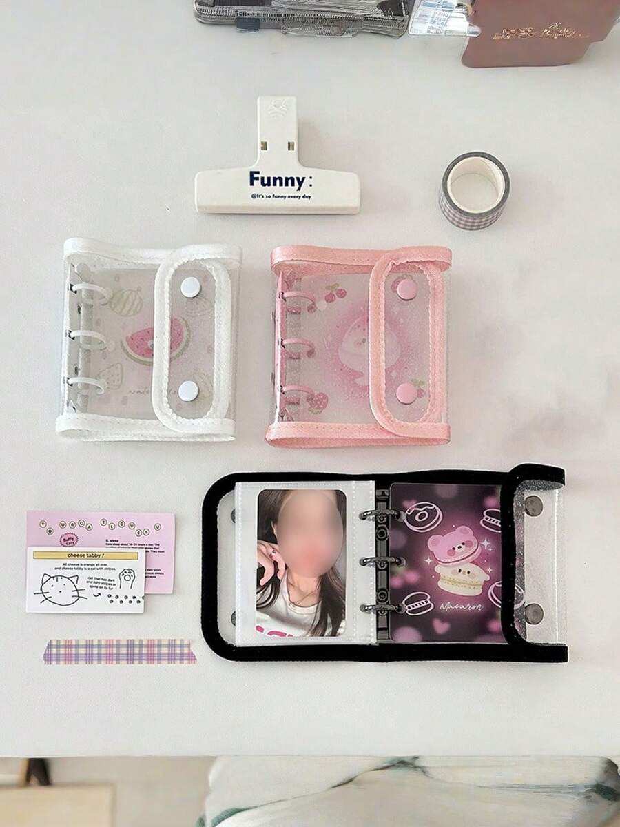 10Pcs Inner Pages/1Pc Loose-Leaf Binder, Photocard Binder Holder, Photocard Binder Photo Album,3-Hole Edge Wrapped Double Button Loose Leaf Photo Album, Widened Loose Leaf Binder Cover For Albums Business Cards Postcards - Multicolor - View 1