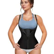 1 pièce Gaine de taille Corset Bustier Gilet à fermeture éclair Shapewear Sport - Noir - Voir 2