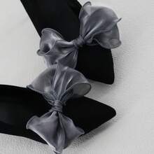 2个极简奢华布艺亮片蝴蝶结可拆卸鞋夹 - 灰色 - 查看 5