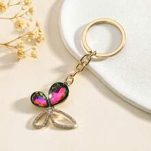 1 Fashionable And Gorgeous Butterfly-Shaped Key Chain Pendant, Inlaid With Rhinestone Glass, Suitable For Women's Car Key Bag Pendant Decoration And Gift Giving - 金色 - View 2
