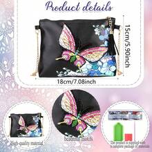 1件装钻石画套装链条包，蝴蝶孔雀系列，PU皮革材质，镶嵌马赛克水晶水钻的肩链包，适合日常通勤、休闲外出，也可作为礼物赠送。 - 查看 3