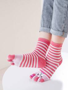 1/2/3/5 Pairs Women Colorful Striped Cat Pattern Cartoon Cute & Fun Toe Socks - Multicolor - View 7