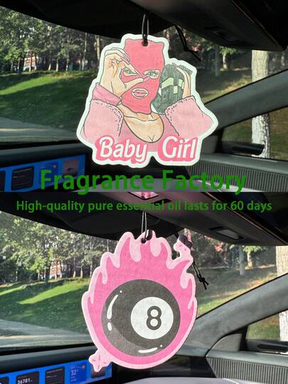 粉色艺术风婴儿车香氛，持久留香，包含香氛吊坠、后视镜挂饰、通风口夹、衣橱/浴室/客厅/卧室香氛包、家居香氛、送礼佳品、五星级酒店奢华香氛、卡通骷髅（尖叫）奢华香氛
