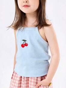 3pcs/Set Young Girl Cherry Embroidery Cami Top, Spring/Summer - Multicolor - View 3