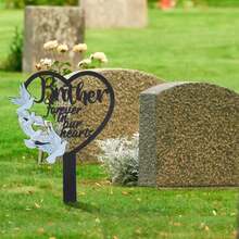 1pc 2D Acrylic Flat Printed Brother Gravestone Decor Sign, "Brothers Forever In Our Hearts" Memorial Gift For Losing Brother, Outdoor Decoration For Boy's Grave - C - View 5