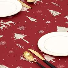 Rectangular Waterproof Christmas Tablecloth - Deer And Tree Design - Durable Polyester - Perfect For Parties, Home And Outdoors - Festive Table Decoration - 60x120/60x102 Inches - Gold 54"*70" - View 7