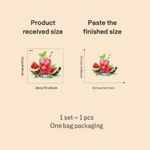 1pc Of Decorative Wall Sticker Featuring Refreshing Watermelon Juice With Fresh Slices And Mint, Ideal For Bedrooms, Kitchens, Restrooms, Living Rooms, And Bathrooms, Self-Adhesive Removable PVC Wall Stickers Are Perfect For Home Decor - A - View 3