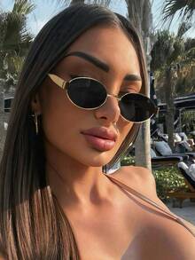 1 Cặp kính thời trang nữ hình bầu dục nhỏ nhắn, kiểu dáng retro sang trọng với gọng kim loại màu đen, phụ kiện du lịch và đi biển, vật dụng thiết yếu cho mùa thu/đông của nữ, quà tặng công sở và thường ngày. - Nhiều màu - Xem 9