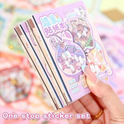 [Decoración de paisaje mini linda] Libro de pegatinas de escena mini de casa 3D 21 piezas - Abundantes pegatinas de escena mini reutilizables clasificadas | Pegatinas de escena de casa mini y paisaje 3D adecuadas para manualidades de scrapbooking y decoración