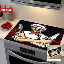 1 st. 2D-platt skyddsöverdrag, spisskydd tryckt av tecknad kock, modernt och lätt att rengöra, lämplig för alla kök, tvättmaskiner, torktumlare, spispanelskydd och glasspisskydd (spisersättning). - Multifärgad - Visa 6