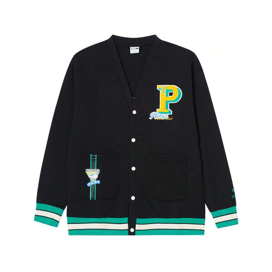 Puma [Oversized] Unisex Loose Fit Sports Jacket V-Neck Knit Cardigan Casual Top 62579801 - Black - View 1