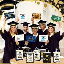 24 piezas/12 piezas/2 piezas Bolsas de regalo de papel para graduación, bolsas de decoración para fiesta de graduación, bolsas de regalo y tarjetas de felicitación para graduación - Color y estilo aleatorios - Ver 2