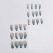 24pcs Long Blue Cat Eye False Nails With 1pc Jelly Gel And 1pc Nail File, Suitable For Women's Daily Wear - Mint Blue - View 3