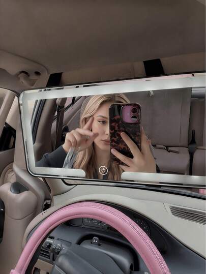 LED Lighted Car Rearview Mirror, Sun Visor Vanity Mirror, Hanging Car Mirror, Smart Touch Control LED Car Vanity Mirror - 3 Lighting Modes - Rechargeable Dimmable Touch Control - Suitable For Makeup Anytime Anywhere, Universal Car Interior Accessory, Fit For Cars, Trucks And SUVs - Ideal Christmas/Valentine's Day Gift For Her