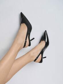 Tacones altos elegantes de moda con diseño de hebilla y punta afilada para mujer - Negro - Ver 2