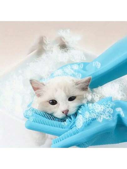 1 Pair Summer Pet Bathing Gloves, Magical Tool For Dog And Cat Bathing To Prevent Scratching And Biting, Silicone Gloves - Suitable For Kitchen Cleaning, Dog And Cat Washing, With Massage Brush Hair Washing Gloves, Bathing, Scrubbing To Prevent Scratching And Biting, Keeps Hands Dry