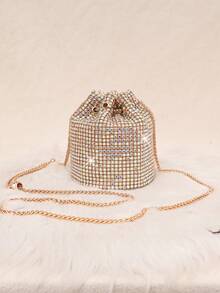 优雅女士闪亮水钻水桶包/亮片包，新款魅力手提包，正式派对包，时尚银色水晶钱包，女士别致派对单肩包，情人节或生日送给女性的礼物之选 - 熒光色 - 查看 6