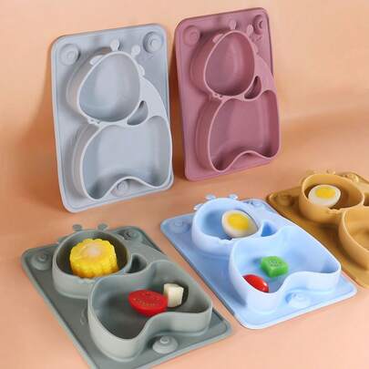1pc Baby & Toddler Animal Shaped Suction Plate, Divided Compartment All-In-One Design, Heat Resistant & Dishwasher