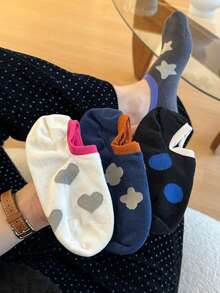 4 Pairs Women's Boat Socks, Japanese Ins Style, Low-Cut Invisible Socks, Thin & Breathable For Spring/Summer, Heart, Star, Polka Dot Patterns, Low-Cut Socks, Versatile, Student & Commuter Invisible Socks, Fashionable - Multicolor - View 7