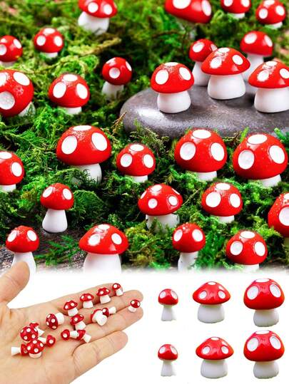 20个迷你红色树脂蘑菇，人造迷你蘑菇装饰，仙女花园用品小蘑菇微缩模型装饰，适用于花园盆景微景观工艺和DIY家居娃娃屋手工装饰
