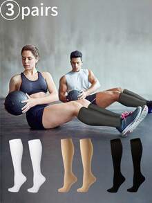 1/3/6 Pairs Unisex Copper Fiber Compression Socks, 15/20mmHg High Tube, Suitable For Pregnant Women, Nurses, Maternity Sports Shoes, Outdoor Sports Fitness, Y2K Comfortable Socks - Multicolor - View 6