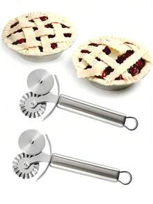 1/2 件装不锈钢披萨刀，带锯齿边缘和圆形手柄 - 重型 430 不锈钢烘焙工具，适用于自制披萨、糕点和饼干 - 銀色 - 查看 12