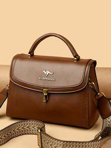 1pc 2025 Mother's Day Preferred High-Quality Luxury Handbag, Designer Messenger Bag, Large Capacity Tote Bag, Solid Color Leather Shoulder Bag - Brown - View 6
