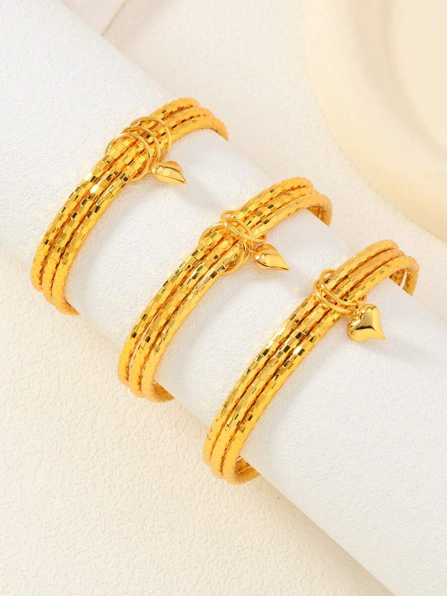 1 chiếc vòng tay mặt dây chuyền hình trái tim bằng đồng mạ vàng kiểu Trung Đông Saudi Arabia, quà tặng cho gia đình và bạn bè. - Vàng - Xem 1