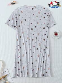 Sanrio 1 bộ đồ ngủ nữ in hình dễ thương, họa tiết gấu xám, đồ mặc nhà thoải mái. - Xám - Xem 2
