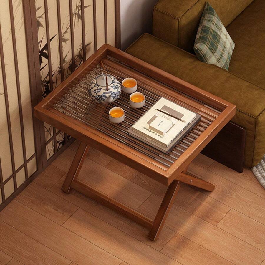 Mesa de té de lujo, carrito de té multifuncional con tetera, mesa plegable pequeña, mesa de té portátil, mesa de té de cristal, mesa de té minimalista, mesa auxiliar para sofá para espacios pequeños - Multicolor - Ver 1
