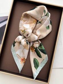 1pc Women's Spring/Summer Floral Print Silk-Like 70cm Square Scarf, Versatile Neck Warmer Shawl Suitable For Daily Use - băng đô - Xem 1